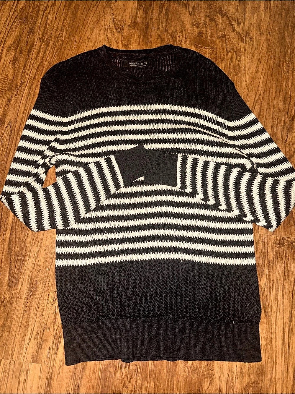 AllSaints Belfort Crew Striped Open Knit Cotton Sweater